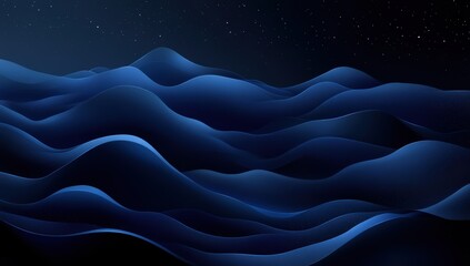 Aufkleber - Abstract Blue Waves in the Dark with Subtle Shading and a Starry Night Sky in the Background Reflecting Depth and Tranquility