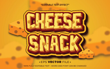 Poster - Cheese Snack text effect vector realistic 3d style with a yellow background