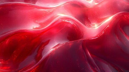 Poster - Abstract Red Fluid Waves with Light Reflections for Modern Design