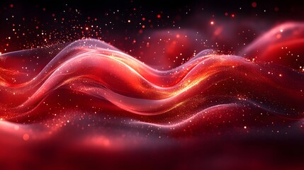 Poster - Crimson Abstract, Fluid Waves of Red with Glittering Golden Accents Design