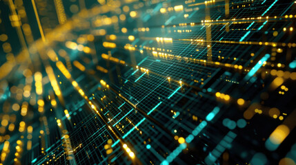 Poster - digital abstract background with glowing lines and particles, representing technology and data flow.