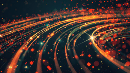 Poster - Vibrant abstract background with glowing lines and sparkling particles, creating dynamic and energetic atmosphere. Perfect for technology or festive themes
