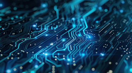 Aufkleber - Digital circuit board with glowing blue lines and connections, representing technology and innovation