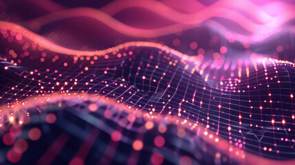 Aufkleber - digital abstract waves with glowing particles and grid lines create mesmerizing visual effect. vibra