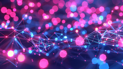 Poster - vibrant abstract background featuring colorful bokeh lights and geometric lines, creating dynamic and energetic atmosphere. Perfect for technology and digital themes