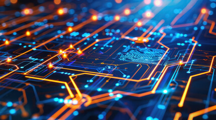 Aufkleber - Digital circuit board with glowing lines and nodes, representing technology and innovation. vibrant colors create futuristic atmosphere, ideal for tech related themes