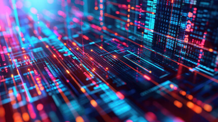 Poster - digital abstract background with vibrant colors and data patterns