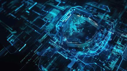 Poster - Digital security concept with shield and data visualization