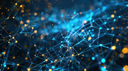 Poster - digital network connections with glowing blue and orange lights create vibrant abstract background. 