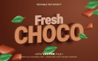 Poster - Fresh Choco editable text effect vector template with 3d style realistic