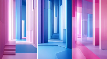 Fototapete - Minimalist 3D geometric art with smooth surfaces and soft lighting, copy space