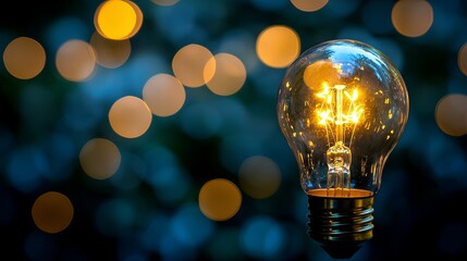 Fototapete - Minimalist glowing light bulb with a modern, futuristic background. Copy space.