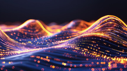 Poster - abstract digital waves with glowing particles create mesmerizing visual effect, showcasing vibrant c