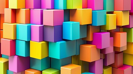 Fototapete - Vibrant 3D cubes arranged in an abstract pattern with depth and shadows, copy space