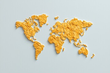 Wall Mural - digital payments concepts. world map created with yellow paper cutouts on a light background.