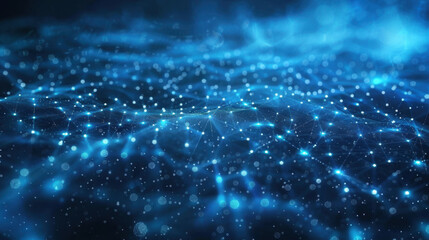 Aufkleber - digital abstract background with glowing blue particles and waves