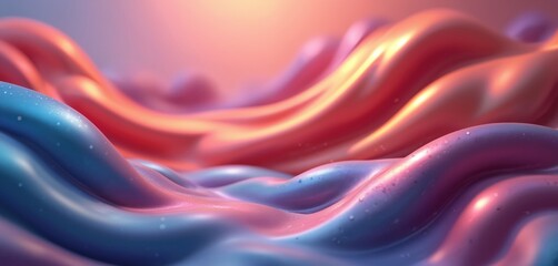 Poster - 3D abstract background with smooth red, orange, pink, blue wave shapes. Shiny surface, elegant, modern design. Three-dimensional glossy lines flow, form stylish pattern. Great as wallpaper template