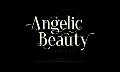 Poster - Angelicbeauty typography beauty fashion elegant minimalist serif italic fonts decorative wedding vintage retro logos. Minimal luxury font alphabet logo. Vector illustration