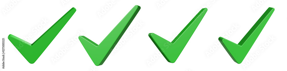 Set of Plastic Green Check Mark 3D icons isolated on transparent ...