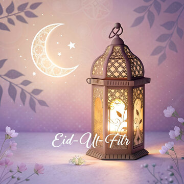 A glowing 3D-style Islamic lantern with a delicate design for eid