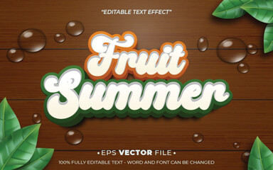 Poster - Fruit Summer 3d Editable text effect vector realistic