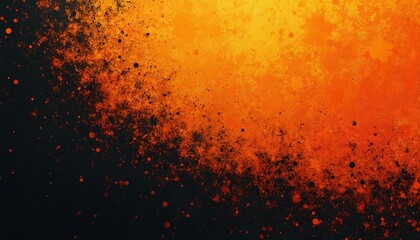 Aufkleber - Vibrant orange, black gradient background with halftone dots, distressed grunge texture. Paint stains, blots, brush strokes create rough artistic effect. Trendy vintage style graphic design template.