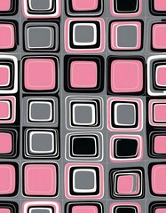 Poster - Retro Geometric Tile Pattern with Pink, Gray, Black and White Colors