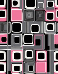 Poster - Retro Geometric Abstraction with Rounded Squares and Parallel Stripes