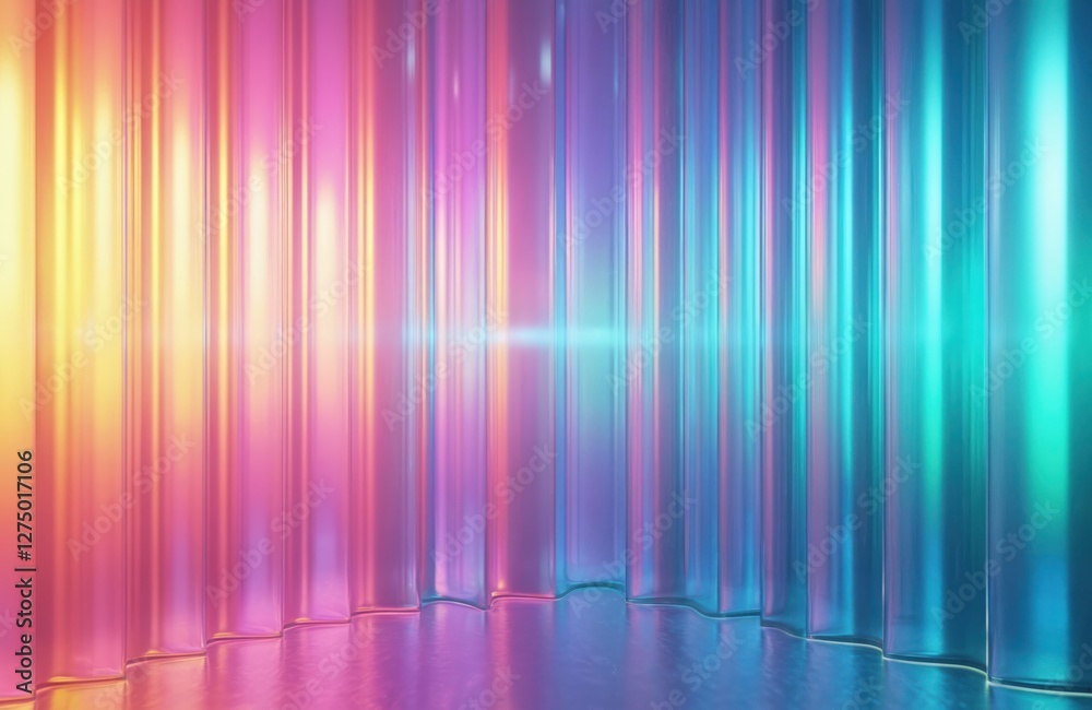 Holographic background illustration of reeded glass. Ribbed geometric ...