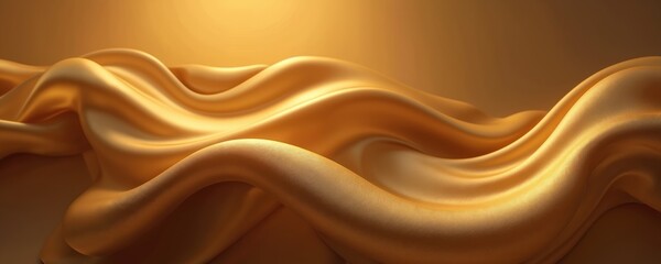 Aufkleber - Illustration of golden silk waves background. Shiny satin cloth with smooth curves and ripple pattern. Luxury material texture with elegant drapery and flowing folds, soft and light colors.