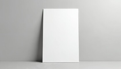Leinwandbilder - Blank white poster mock-up on light gray background. Empty canvas for design, print. Minimalistic interior gallery, home space. Clear image for business presentation, banner, brand showcase. Indoor
