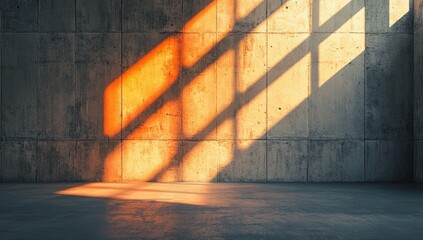 Wall Mural - Sunlight illuminates concrete room; window shadows; empty space; design backdrop