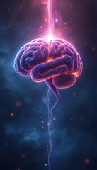 Aufkleber - Cosmic brain illustration. Neural galaxy, stars and nebulae in abstract space. Ai digital mind, intellect anatomy. Light beam from cosmos illuminates future tech, communication, mental health.