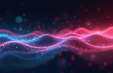 Aufkleber - Abstract futuristic background featuring pink, blue glowing neon wave lines and bokeh lights. Data transfer concept. Fantastic wallpaper for modern design projects, tech, event or stream backdrops.