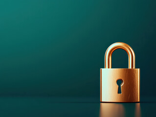 Canvas Print - minimalist header showcasing golden padlock on green background, symbolizing security and protection. sleek design evokes sense of trust and reliability