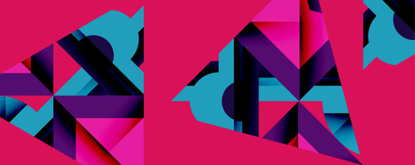 Poster - Abstract geometric composition with interlocking circular and angular shapes, featuring smooth gradients and sharp contrasts on a white background