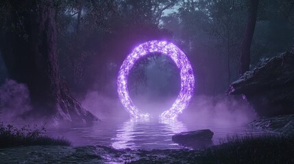 Canvas Print - Glowing Purple Portal in a Mystical Forest