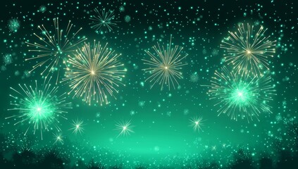 Wall Mural - festive green fireworks night sky celebration background