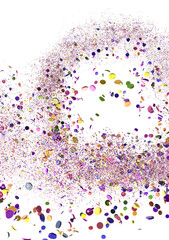 Poster - Multicolor confetti abstract background with a lot of falling pieces, isolated on a white background. Festive decorative tinsel element for design