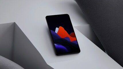 Poster - Sleek Smartphone with Abstract Wallpaper on Minimalist Background