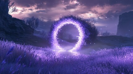 Canvas Print - Mystical Purple Portal in a Twilight Landscape