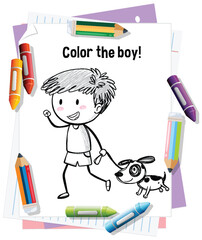 Wall Mural - Coloring Fun with Boy and Dog