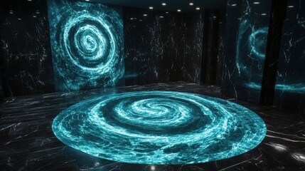 Canvas Print - Aqua Vortex Encircles Dark Marble Room Walls