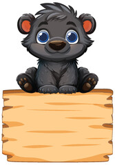 Wall Mural - Cute Bear with Wooden Sign