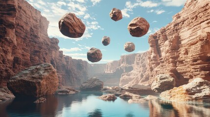 Sticker - Floating Rocks Over Canyon Water Scene