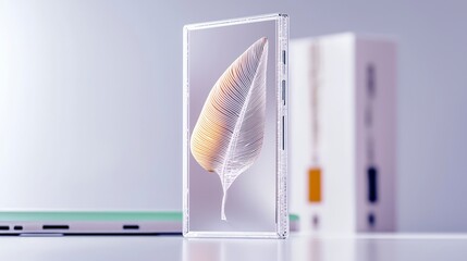 Poster - Futuristic Tablet Displaying Leaf  Minimalist Tech  Nature Design  Abstract Art