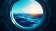 © sornram - A serene view of the ocean from a circular window, capturing waves and a stunning sunset. Tranquility meets adventure in this scene.