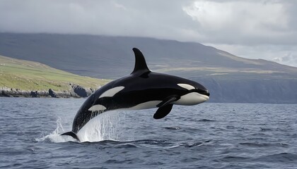 orca whale leaping from ocean waves