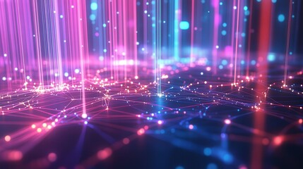 Poster - global network connecting businesses, with glowing lines between cities, showcasing international expansion and communication.