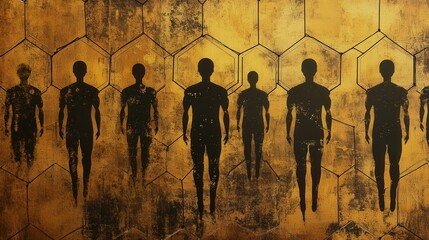 Poster - human figures linked by lines in a hexagonal pattern, representing the unity and strength of social communities